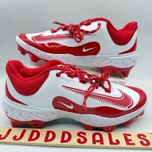 Nike Alpha Huarache Elite 4 Low MCS Baseball White Red FD6255-105 Men’s Sz 10